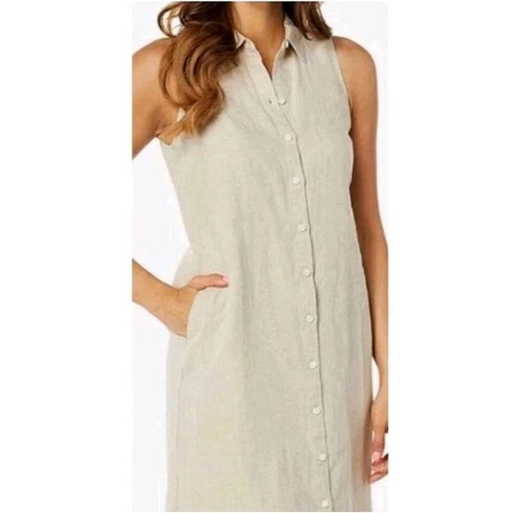 Halston Womens Small 100% Linen Sleeveless Dress Beige Resort Vacation Old Money - Picture 6 of 9